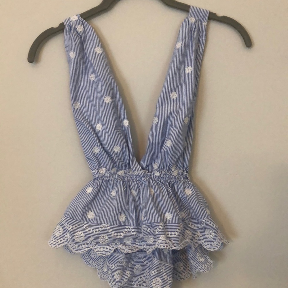 Deep V blue eyelet tank top